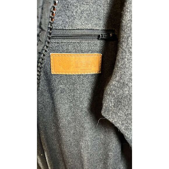 Vintage 90s LEFA Wool Leather Shooting Hunter Jacket Lace Sides Front Gray XL - Picture 8 of 8